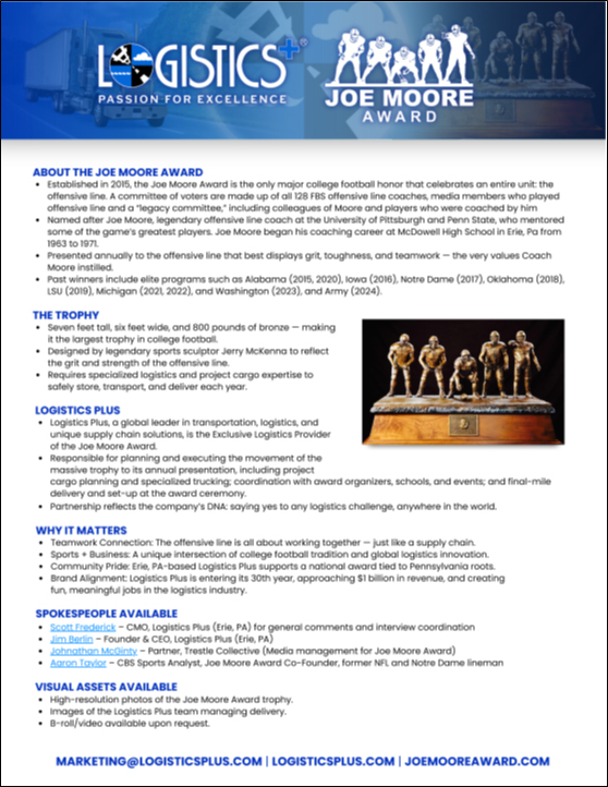 About the Joe Moore Award and Logistics Plus Thumbnail