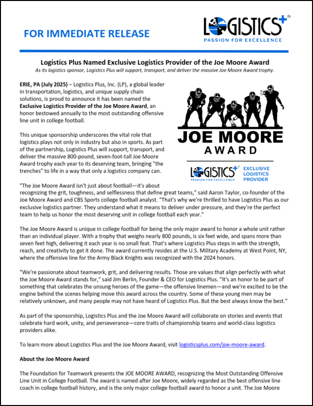 joe moore award partnership